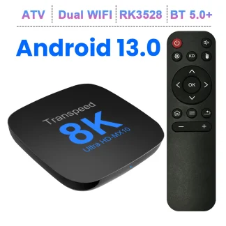 Transpeed Android 13 TV Box ATV Double Wifi Avec TV Apps 8K Vidéo BT5.0 + RK3528 4K 3D Voix Media Player Set Top Box
